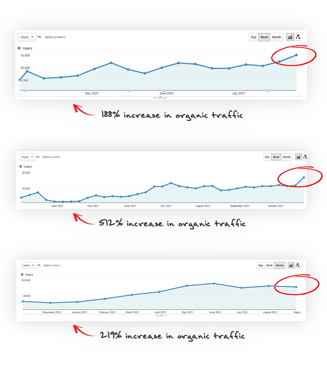 SEO organic growth achieved by Logicloop for its clients.
